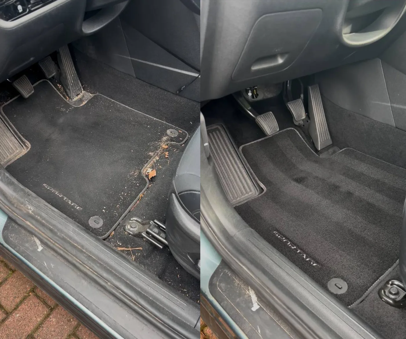 Fußraumreinigung im Auto – Vorher und nachher
